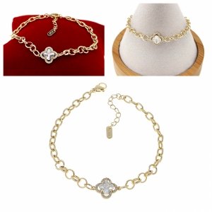 1938L Bransoletka elegancka złota 17+3cm pozłacana 14k cyrkonie koniczyna marokańska