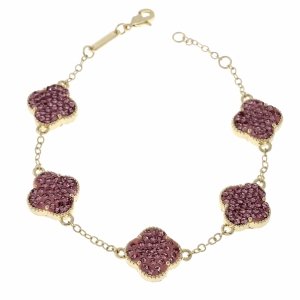 0365 Bransoletka elegancka złota 18+2cm pozłacana 14k cyrkonie koniczyna marokańska