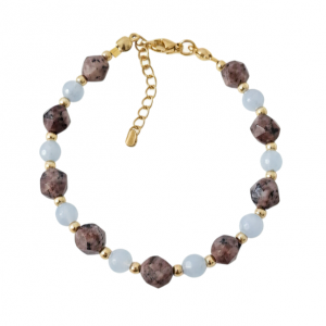 2914 Bransoletka kamienie naturalne kryształ górski, rodonit 19+4cm stal chirurgiczna 316L