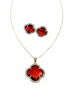 1750 Komplet złoty pozłacany 14k kolczyki, łańcuszek 45+5cm koniczyna marokańska