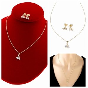 500c Złoty komplet kolczyki łańcuszek celebrytka 51cm naszyjnik pozłacany 14K wiśnie 