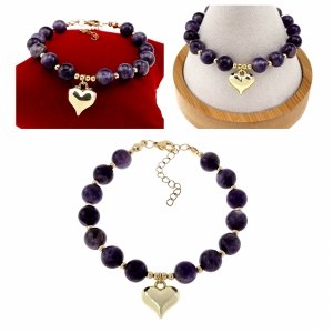 1933i Bransoletka kamienie naturalne ametyst 18+4cm stal chirurgiczna