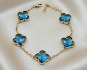 3701 Bransoletka elegancka złota 19+2cm pozłacana 14k cyrkonie koniczyna marokańska