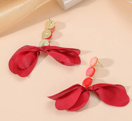 Golden earrings silk flowers
