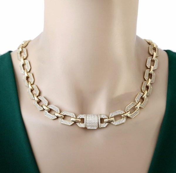Golden complete bracelet chain set encrusted with zirconia, gilded 14k