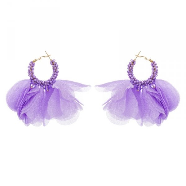 Golden earrings silk flowers