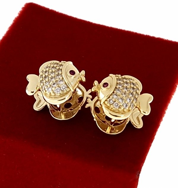 4161 Kolczyki złote pozłacane wiszące 14K ryba