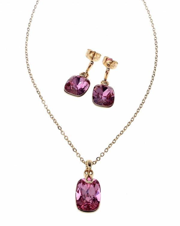 2488 Komplet kolczyki, naszyjnik 40+5cm pozłacany 18k Swaro Austrian Crystal
