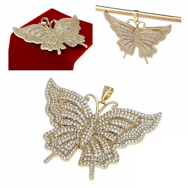 1650c Złota zawieszka cyrkonie błyszcząca pozłacana 14k Xuping motyl