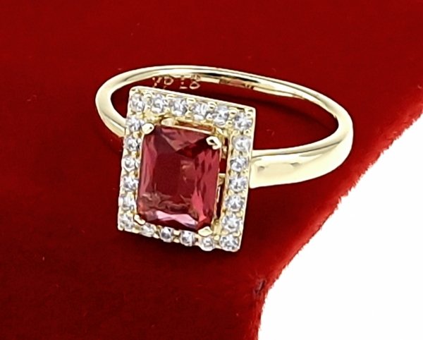 3153 Pierścionek złoty zaręczynowy błyszczący cyrkonie pozłacany 14k