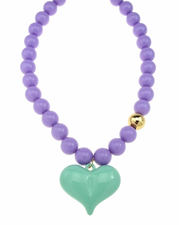 sz233 Złoty naszyjnik 46+5cm stal chirurgiczna koraliki akrylowe serce