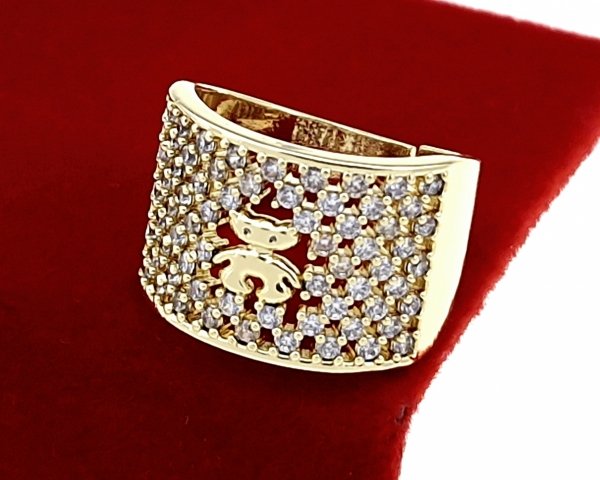 4645c Pierścionek złoty pozłacany cyrkonie błyszczący 14k regulowany 