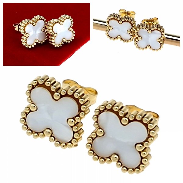 0223 Kolczyki złote stal chirurgiczna 316L celebrytki koniczyna marokańska wtyczki 