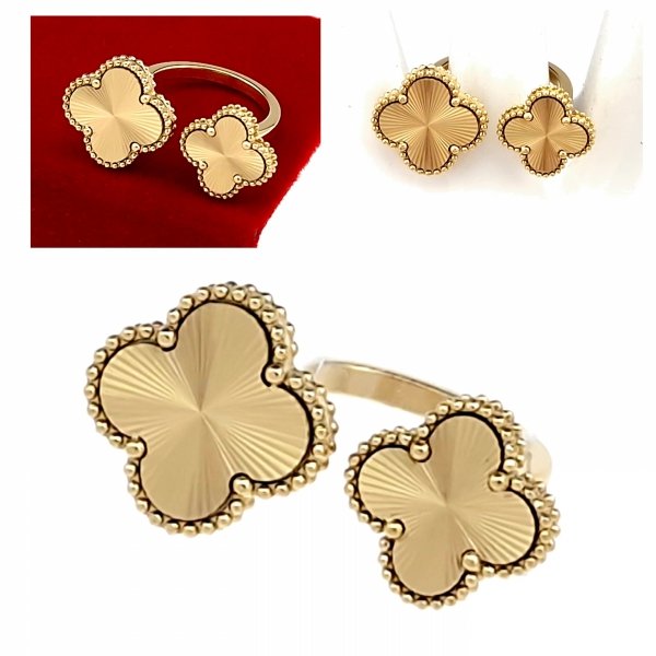 2110 Pierścionek złoty stal chirurgiczna 316L nierdzewna regulowany koniczyna marokańska