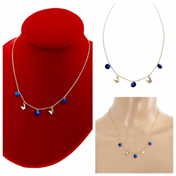 649a Złoty łańcuszek Austrian Crystal 42+5 naszyjnik pozłacany 14K Xuping motylki