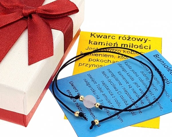 e87 Bransoletka dobrej energii - kwarc różowy kamień naturalny matowy sznurek