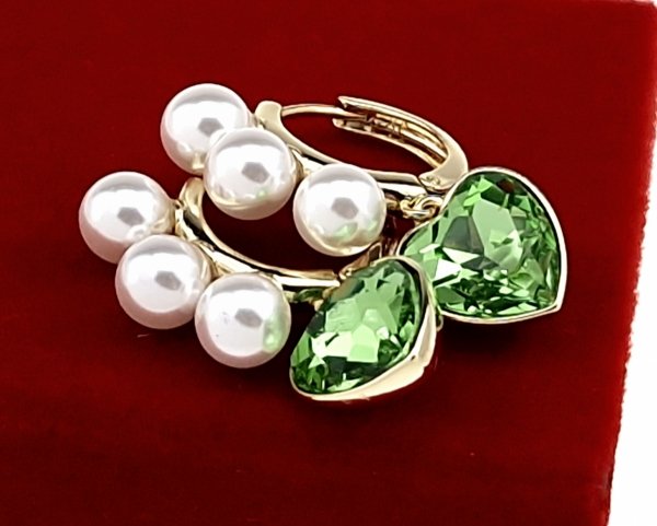 320c Kolczyki złote pozłacane Austrian Crystal wiszące 14K cyrkonie Xuping serce perły