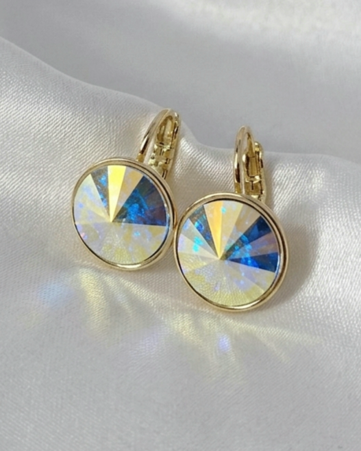 1943 Kolczyki złote pozłacane 14k wiszące Austrian Crystal