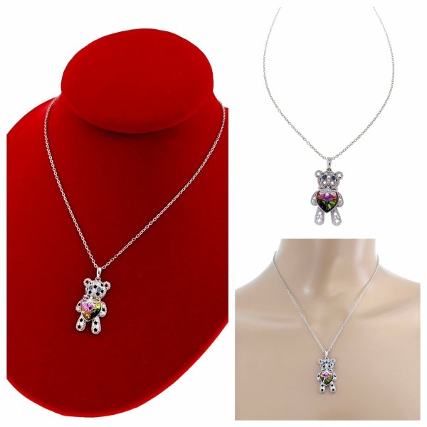 4465 Srebrny naszyjnik 40+5cm pozłacany białym złotem Swaro Austrian Crystal miś