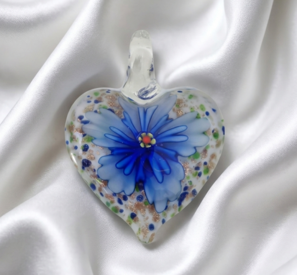 1592L Zawieszka szkło weneckie serce kwiat