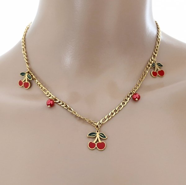 4522 Złoty łańcuszek 40+5cm naszyjnik stal chirurgiczna nierdzewna 316L wiśnie 