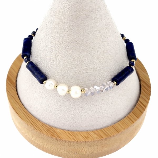 1151 Bransoletka złota 18+3 stal chirurgiczna 316L celebrytka lapis lazuli