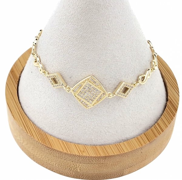 2111 Bransoletka złota elegancka cyrkonie 19cm pozłacana 14k Aisadi