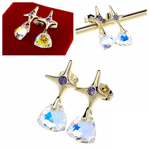 3212 Kolczyki złote pozłacane cyrkonie wiszące 14K Xuping Austrian Crystal