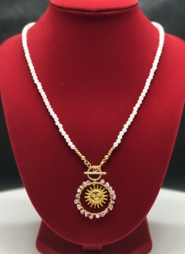 1328i Naszyjnik Kryształ górski kamień naturalny 45cm stal chirurgiczna nierdzewna naszyjnik