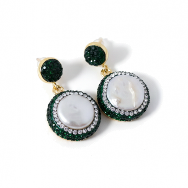 4022 Kolczyki złote pozłacane wiszące 14K perły naturalne