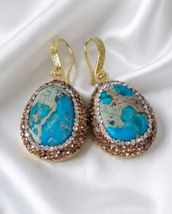 1931e Kolczyki złote kamień naturalny dolomit pozłacane 14k wiszące