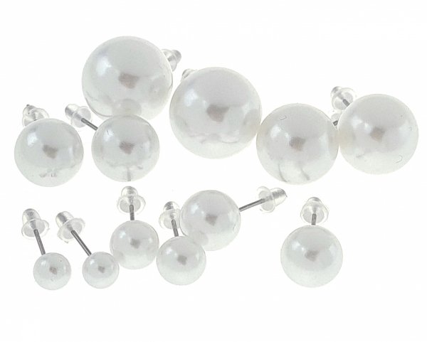 sz226  Komplet zestaw 6 par kolczyki srebrne wtyczki kulki perły