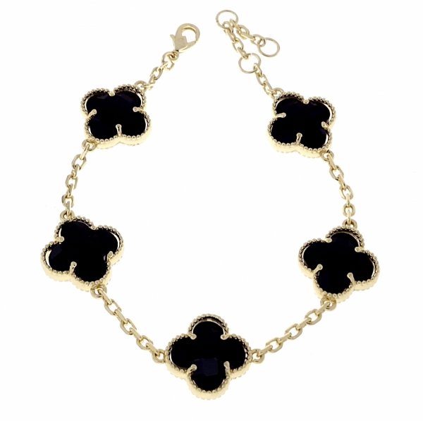 1982 Bransoletka elegancka złota 19+2cm pozłacana 14k cyrkonie koniczyna marokańska