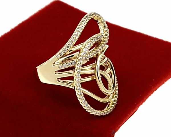 4224 Pierścionek złoty zaręczynowy błyszczący cyrkonie pozłacany 14k