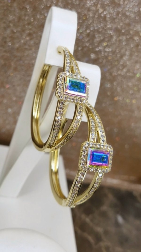 1492 Kolczyki złote koła 3,7cm pozłacane Austrian Crystal wiszące 14K cyrkonie Xuping 