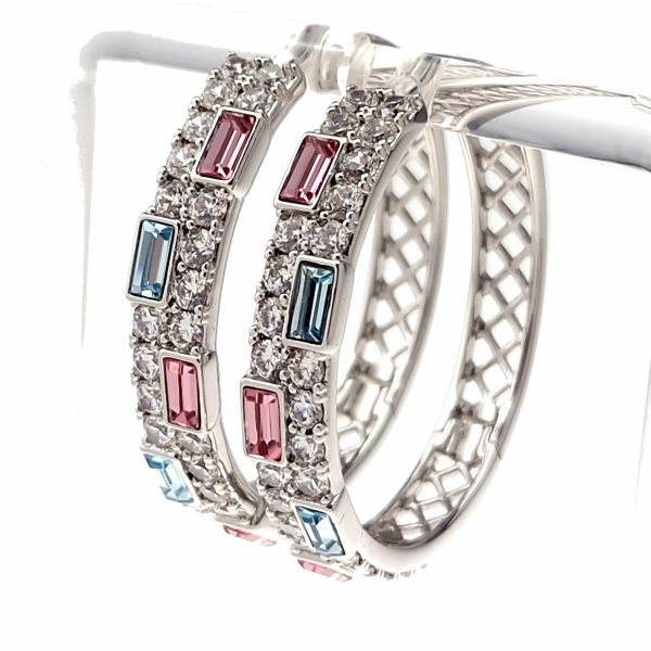 1373 Kolczyki srebrne pozłacane białym złotem wiszące koła 3,5cm