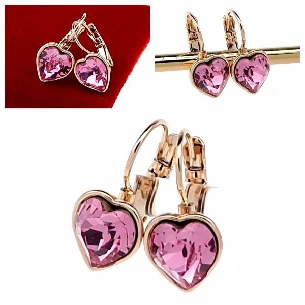 3848 Kolczyki złote Austrian Crystal cyrkonia pozłacane 18k Xuping wiszące serce