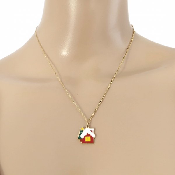 3216 Złoty łańcuszek świąteczny 45+5 naszyjnik stal chirurgiczna Boże Narodzenie święta domek