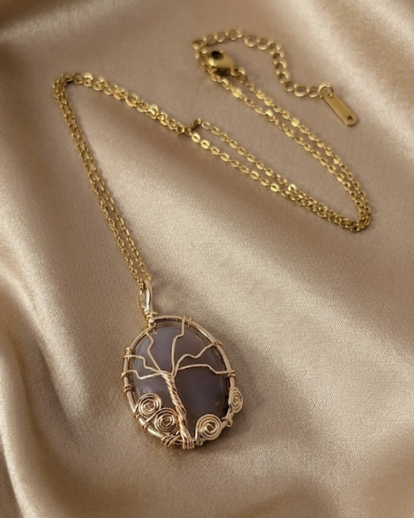 544j Naszyjnik kamień naturalny 45+5cm stal chirurgiczna nierdzewna 