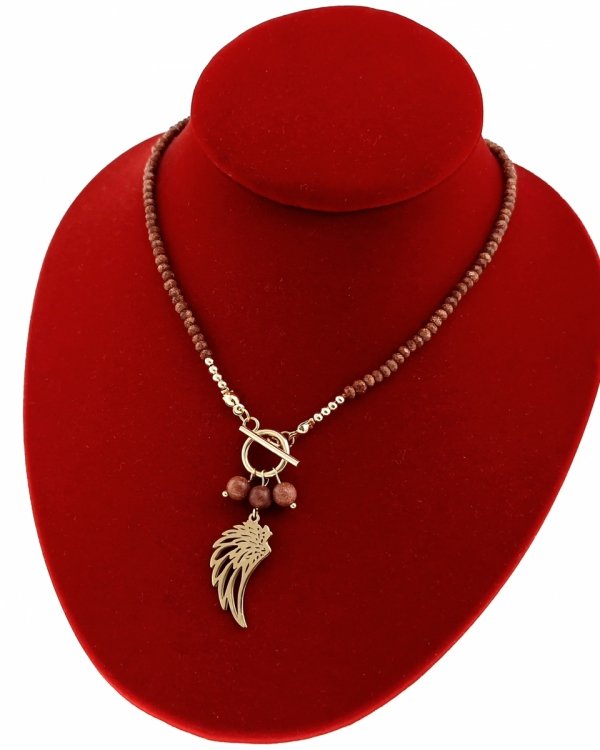 1919a Naszyjnik naturalny kamień piasek pustyni 44cm stal chirurgiczna zapinany na patyczek