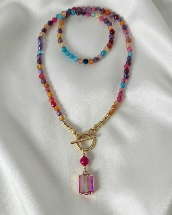 2328e Naszyjnik agat kamień naturalny 40cm stal chirurgiczna nierdzewna 