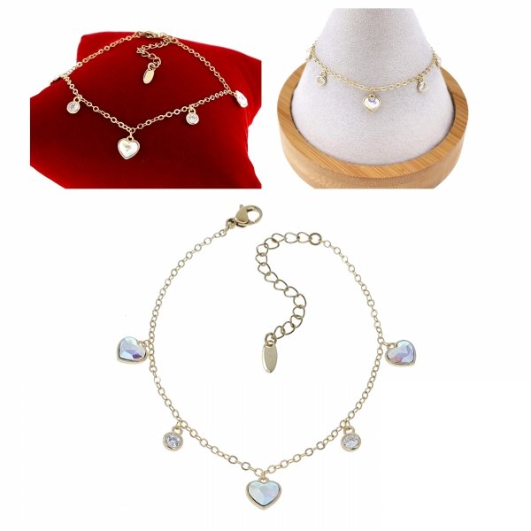 722a Bransoletka elegancka Austrian Crystal złota cyrkonie 16,5+5 pozłacana 14k Xuping serce