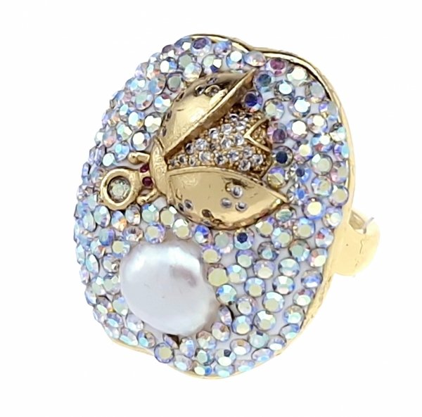 1800a Pierścionek złoty pozłacany 14k perła regulowany