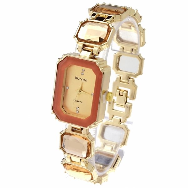 op125 Ekskluzywny damski złoty zegarek błyszczący cyrkonie Kurren klasyk