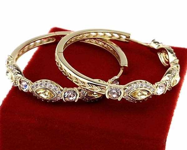 850a Kolczyki złote pozłacane 14k wiszące koła 3,5cm Austrian Crystal