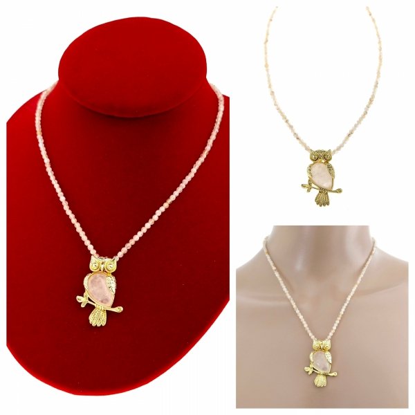 1919e Złoty łańcuszek cytryn kamień naturalny 44+5cm stal chirurgiczna nierdzewna naszyjnik