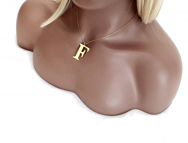 2321k Złoty łańcuszek celebrytka 42cm naszyjnik literka F stal chirurgiczna 