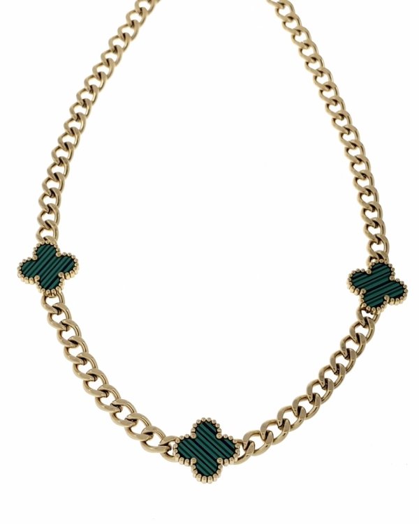 1035 Złoty łańcuszek naszyjnik 39+5 stal chirurgiczna 316L celebrytka koniczyna marokańska