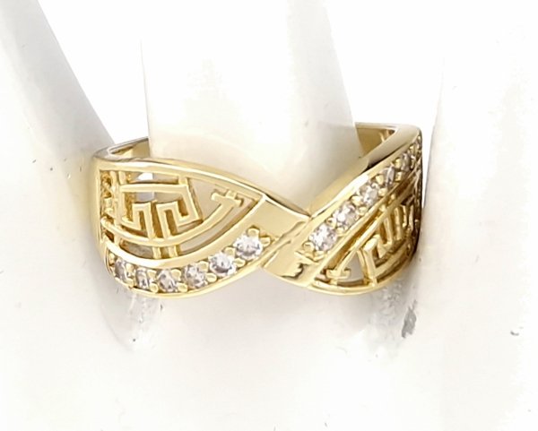 3096a Pierścionek złoty zaręczynowy pozłacany 14k Viki Lady wzór grecki