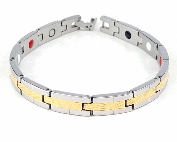 3237 Bransoletka złota srebrna 19,5cm stal chirurgiczna szeroka nierdzewna